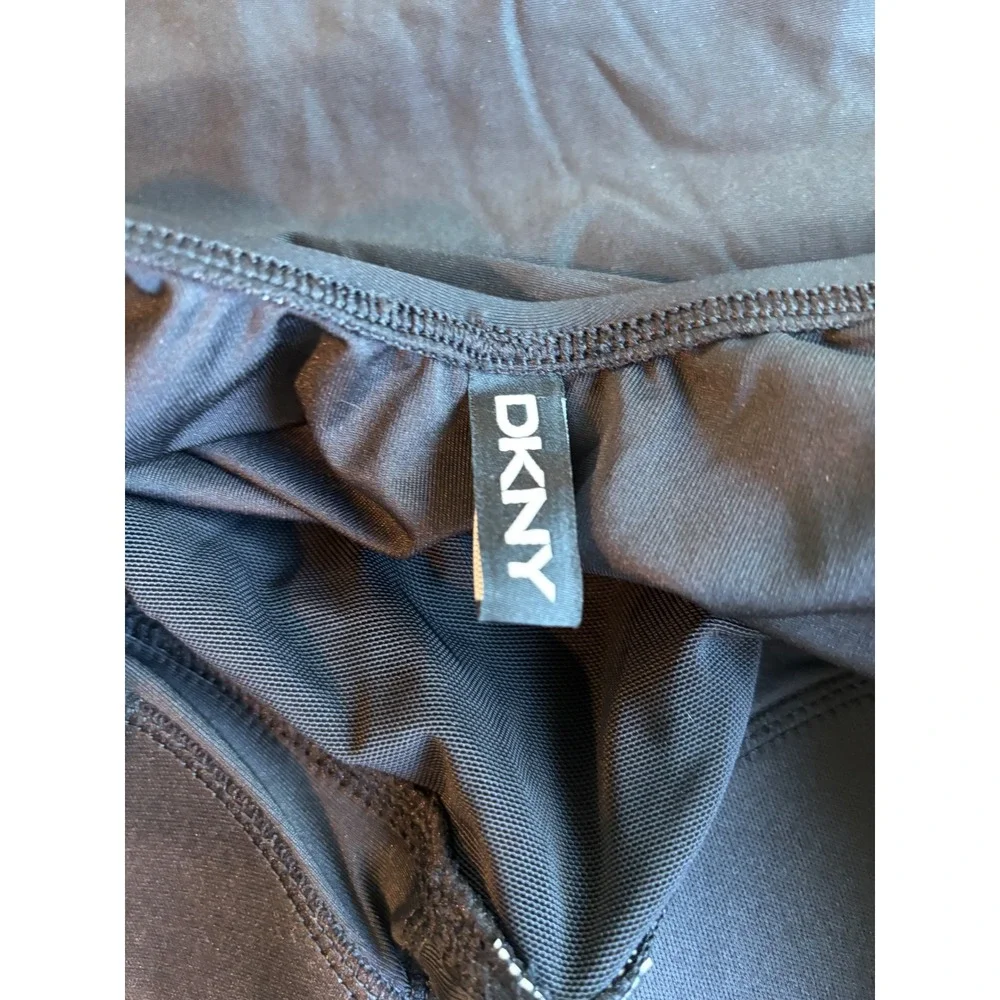 NWT DKNY One Piece Swimsuit Women Large Black Ruched Wrap Front Tummy Control - Picture 6 of 7